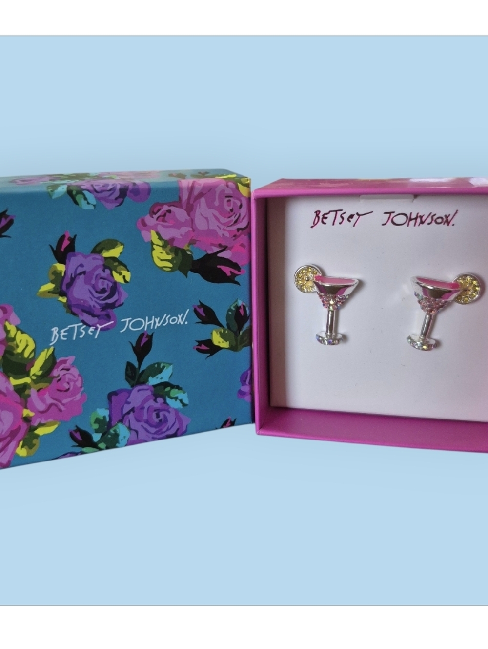 Betsey Johnson Martini Stud Earrings Pink